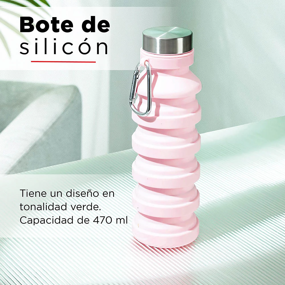 Botella  Plegable Silicon  Rosa 470 ml