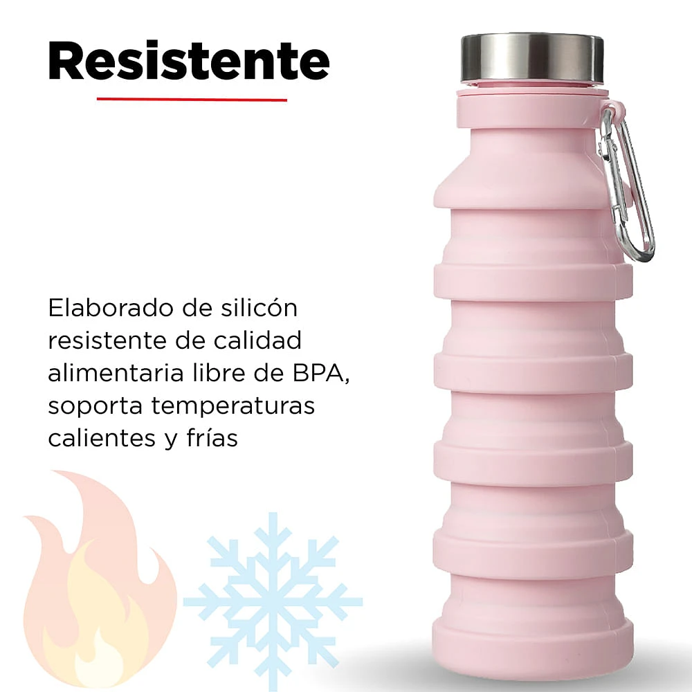 Botella  Plegable Silicon  Rosa 470 ml