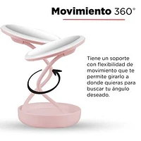 Espejo De Maquillaje 360° Luz Led Rosa