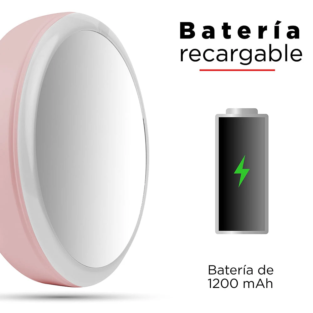 Espejo De Maquillaje 360° Luz Led Rosa