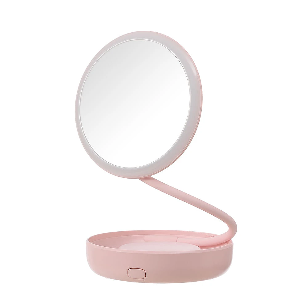 Espejo De Maquillaje 360° Luz Led Rosa