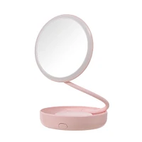 Espejo De Maquillaje 360° Luz Led Rosa