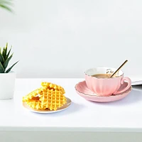 Taza Con Plato Y Cuchara Cerámica Rosa 210 ml