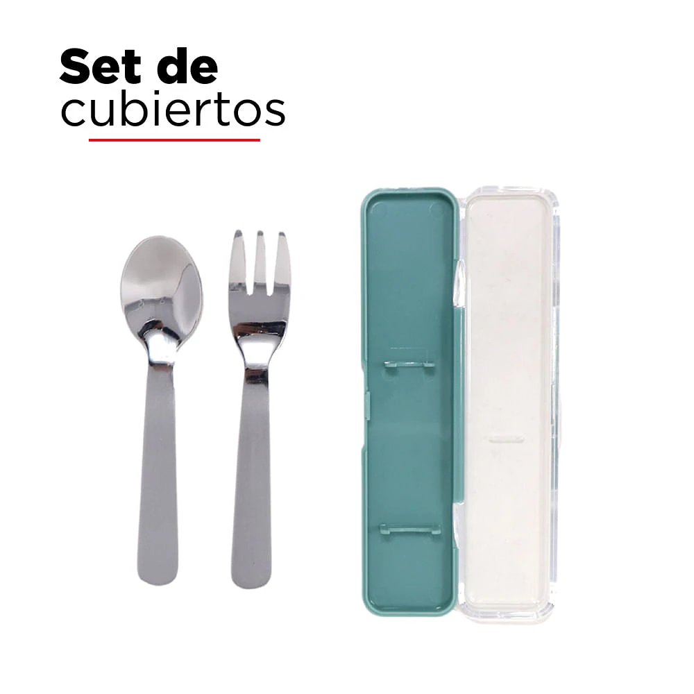 Kit De Cubiertos Con Estuche Acero Inoxidable Verde 12.5 cm 2 Piezas