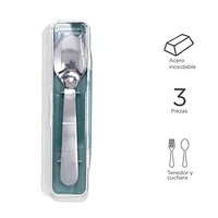 Kit De Cubiertos Con Estuche Acero Inoxidable Verde 12.5 cm 2 Piezas