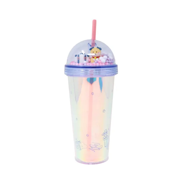 Miniso Vaso Con Tapa Y Popote Vidrio 460 ml