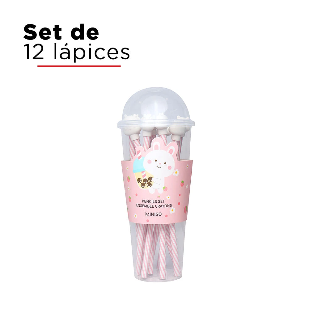 Set De Lápices Conejo Rosa 19 cm 12 Piezas