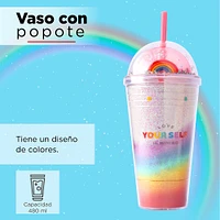 Vaso Con Tapa Y Popote Doble Capa 480 ml