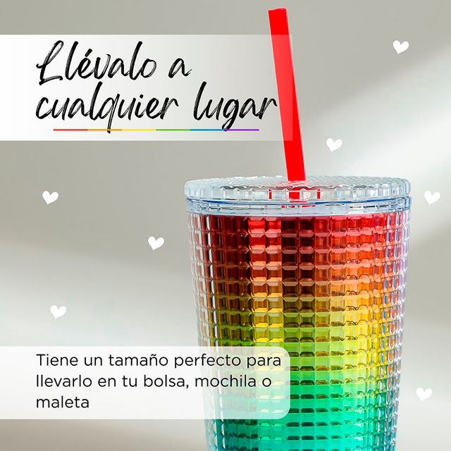 Miniso Vaso Con Tapa Y Popote Doble Capa Plástico Rosa 700 ml