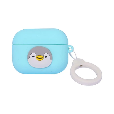 Funda Protectora Para AirPods Pro De Pingüino Sr. Miniso Silicona Azul 7.5x5 cm