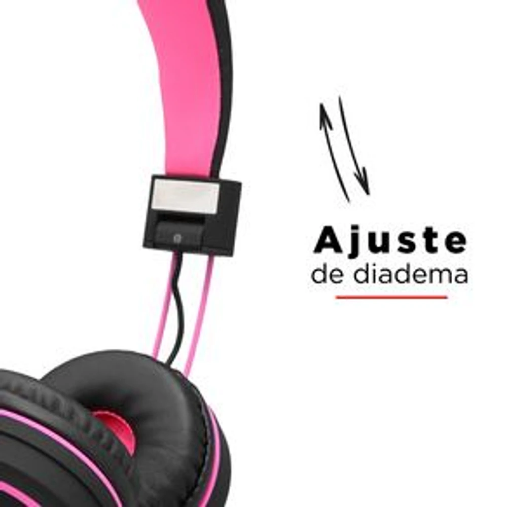 Audífonos De Diadema Con Cable  Plegable Rosados