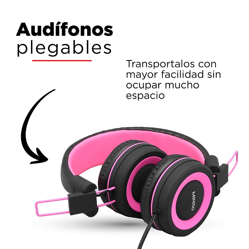 Audífonos De Diadema Con Cable  Plegable Rosados