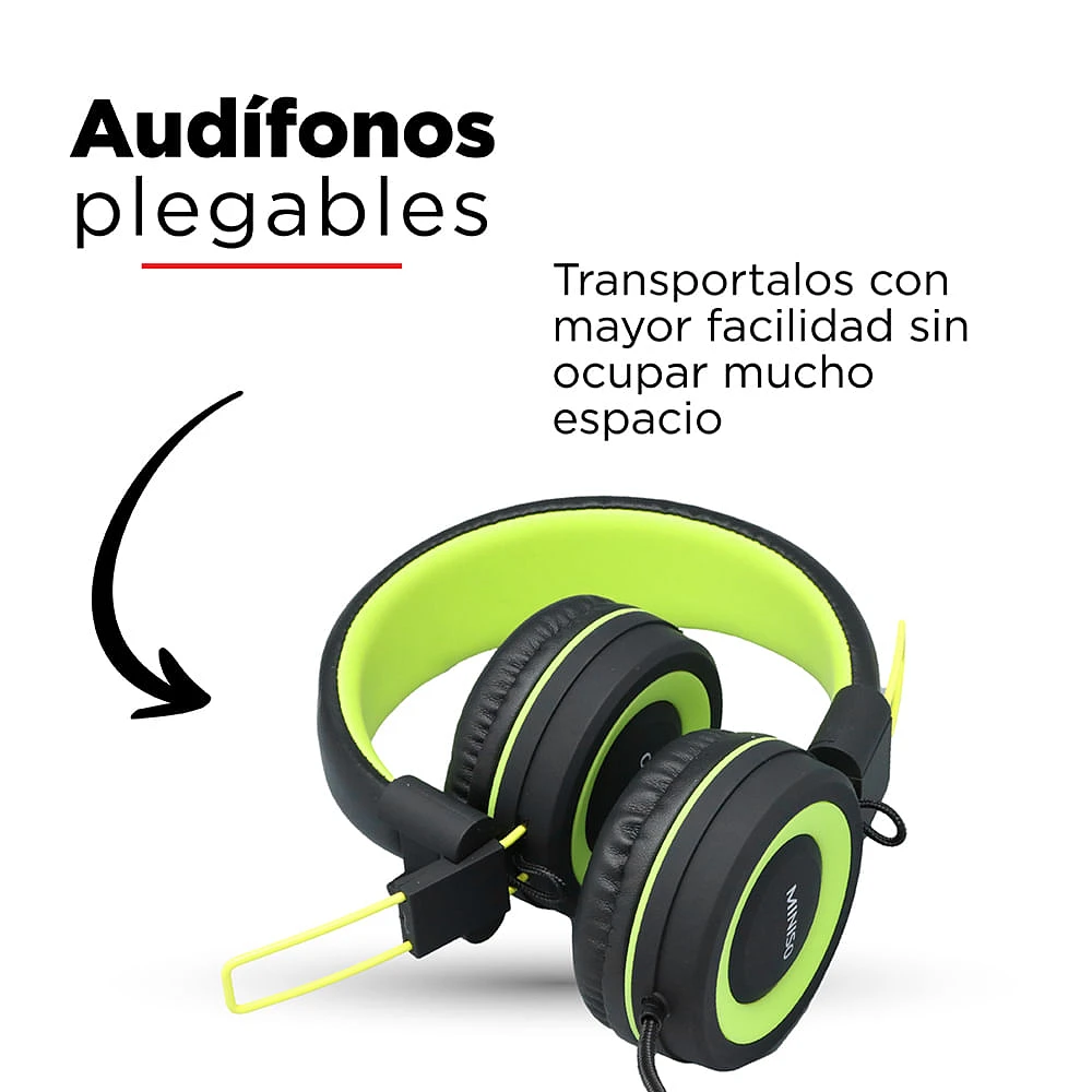 Audífonos De Diadema De Cable Plegables Verde/Negro