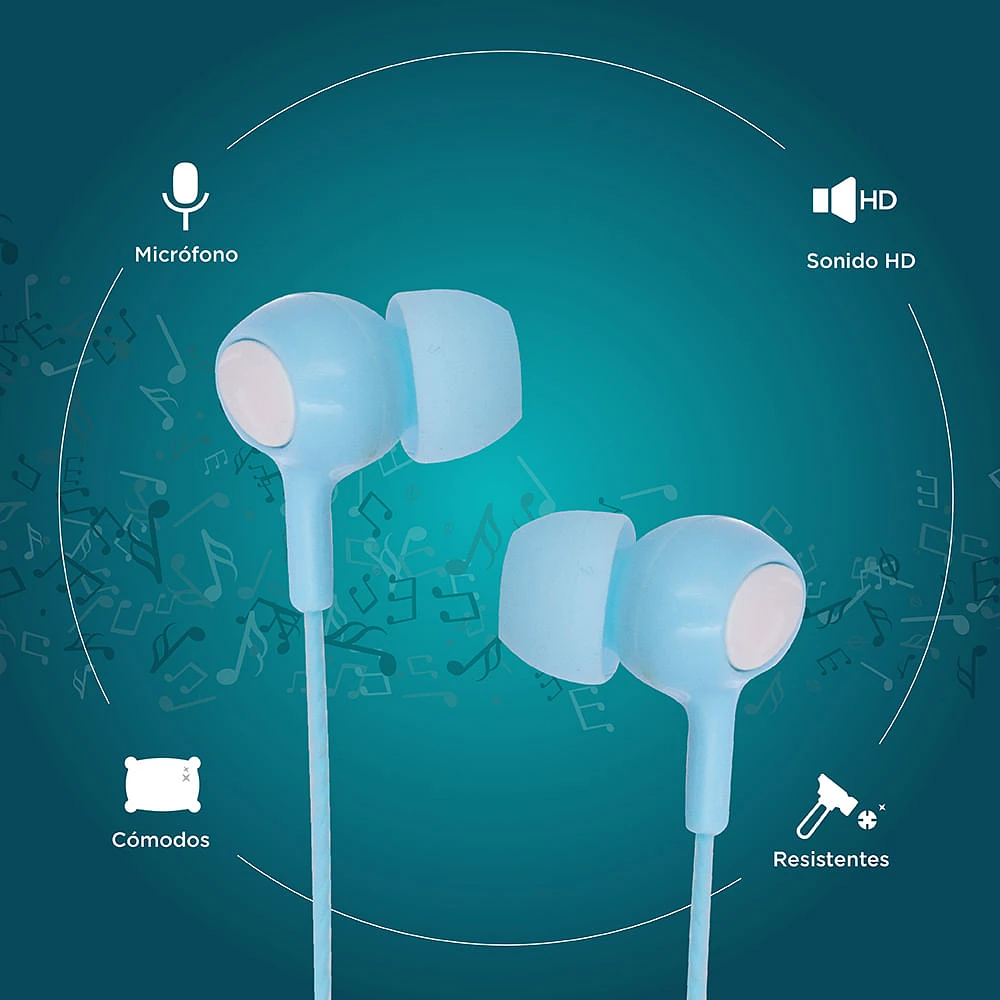 Audífonos De Cable 3.5 mm Azules 120 cm
