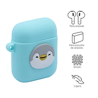 Funda Protectora Para AirPods De Pingüino Sr. Miniso Silicona Azul 6.5x5 cm