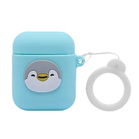 Funda Protectora Para AirPods De Pingüino Sr. Miniso Silicona Azul 6.5x5 cm