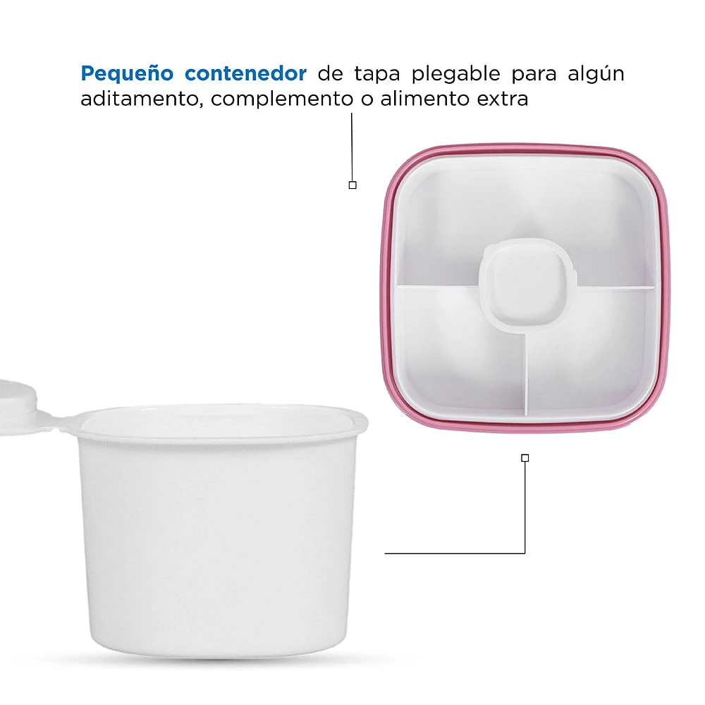 Contenedor De Alimentos Doble Capa Plástico Rosa 1.1 L