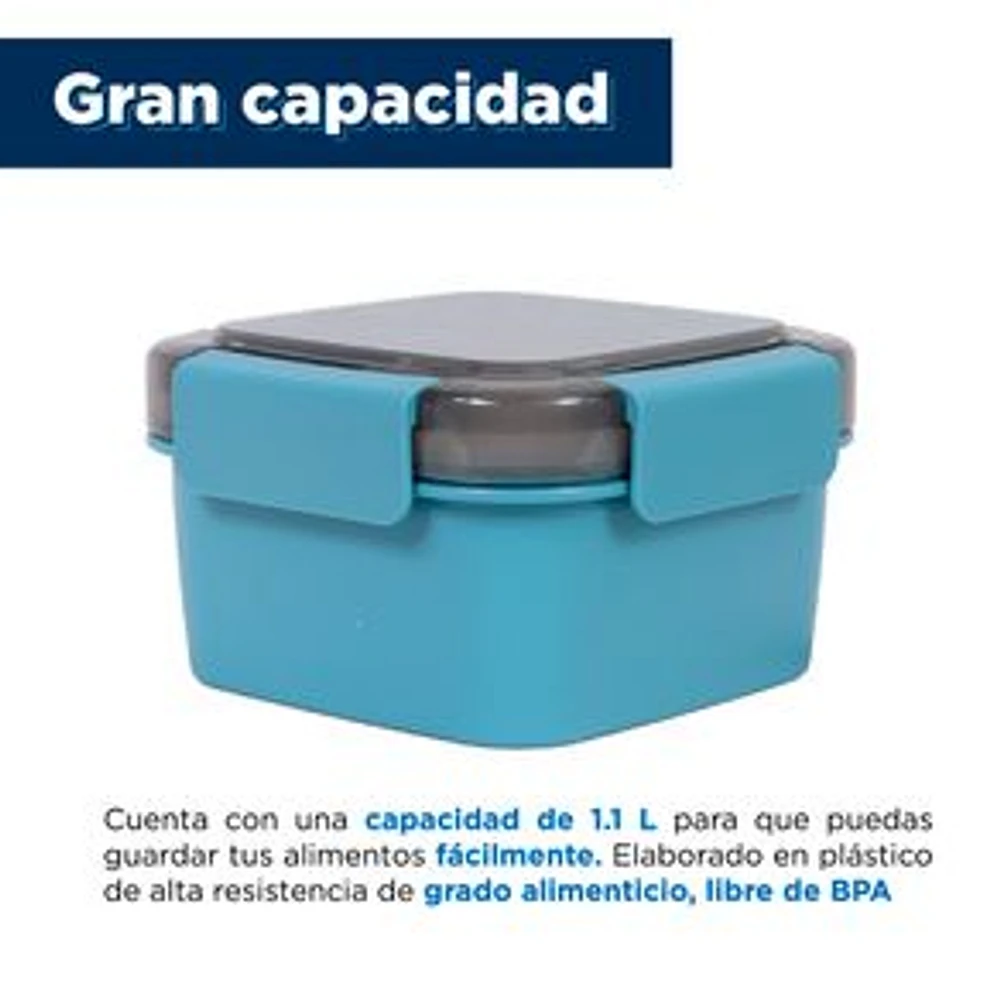 Contenedor De Alimentos Doble Capa Plástico Azul 1.1 L