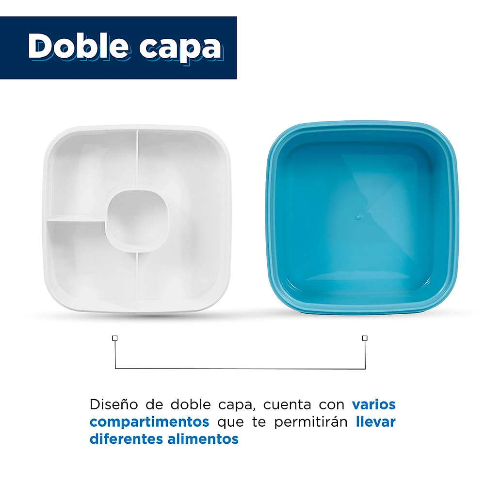 Contenedor De Alimentos Doble Capa Plástico Azul 1.1 L