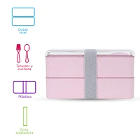 Contenedor De Alimentos Doble Capa 2 Niveles Plástico Rosa 18.1x10x10.2 cm 1000 ml