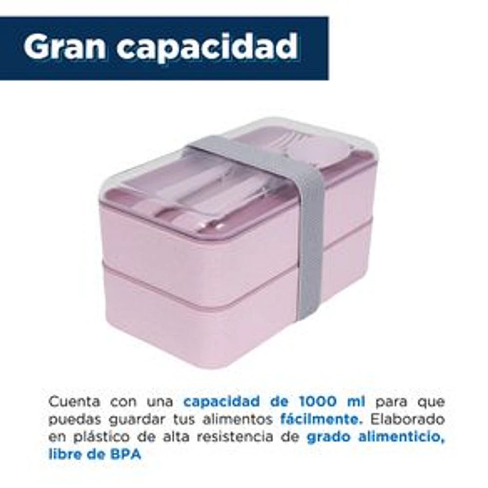 Contenedor De Alimentos Doble Capa 2 Niveles Plástico Rosa 18.1x10x10.2 cm 1000 ml