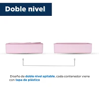 Contenedor De Alimentos Doble Capa 2 Niveles Plástico Rosa 18.1x10x10.2 cm 1000 ml