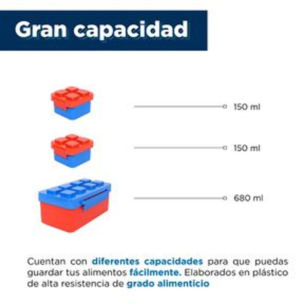 Set Contenedores De Alimentos Plástico 680 ml, 150 ml 3 Piezas