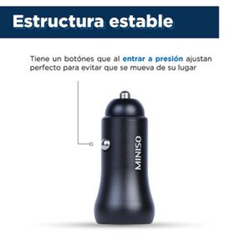 Cargador De Auto Para Celular Con 2 Puertos USB Y Tipo C Negro 2.5x5 cm