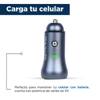 Cargador De Auto Para Celular Con 2 Puertos USB Y Tipo C Gris 2.5x5 cm