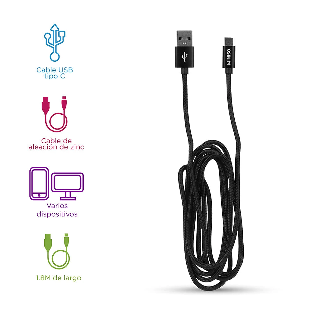 Cable De Carga USB a Tipo C Doble Función Negro 1.8 m