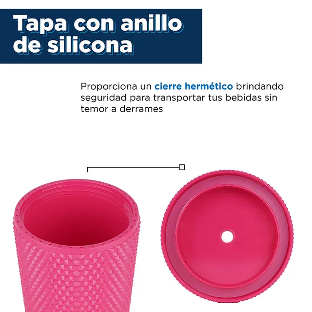 Miniso Vaso Con Tapa Y Popote Doble Capa Plástico Rosa 700 ml