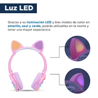 Audífonos De Diadema Inalámbricos Con Luces Led Orejas De Gato Rosas