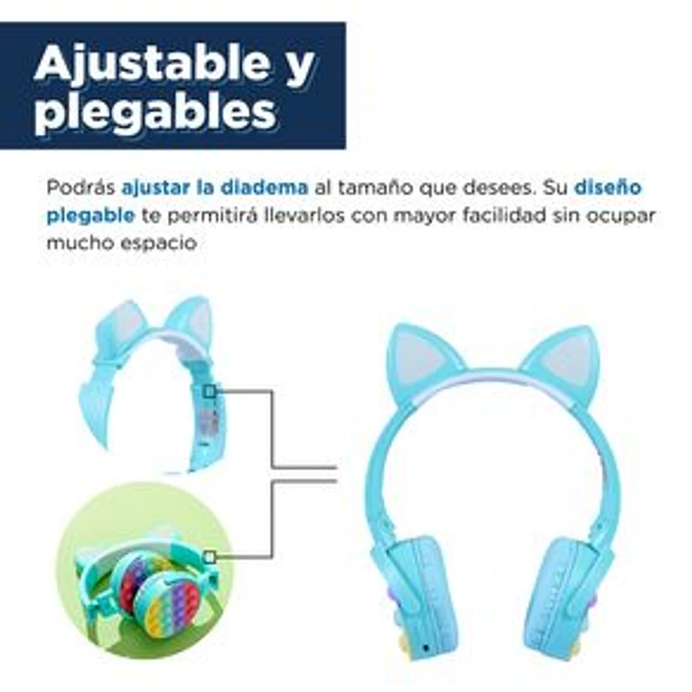 Audífonos De Diadema Inalámbricos Con Luces Led Orejas De Gato Verdes