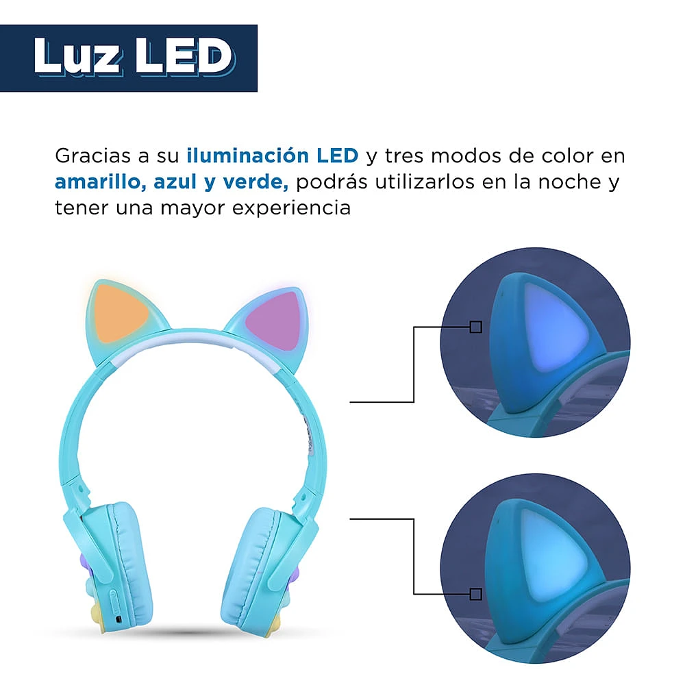 Audífonos De Diadema Inalámbricos Con Luces Led Orejas De Gato Verdes