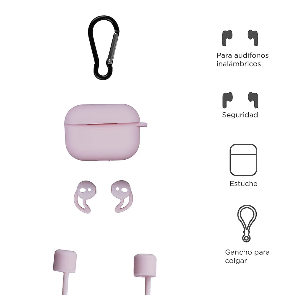 Funda Protectora Par AirPods Pro Silicona Rosa 6.5x4.5 cm