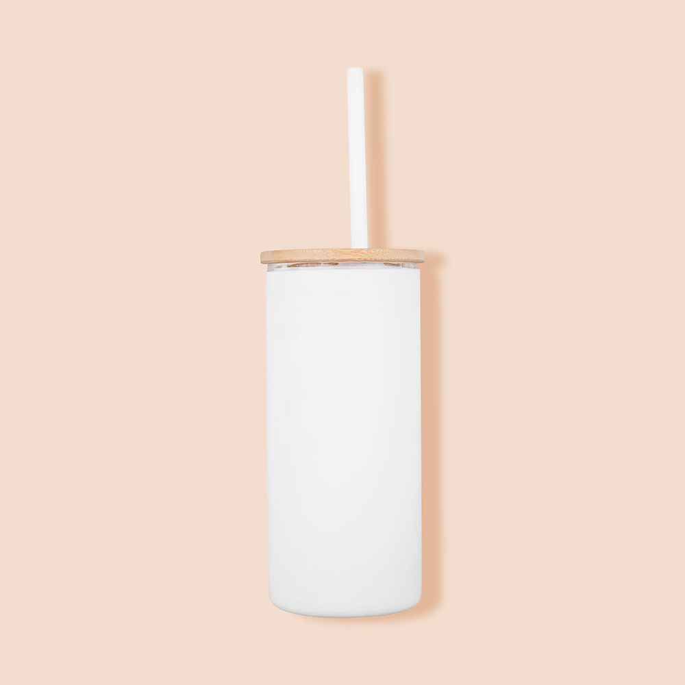 Miniso Vaso Con Tapa Y Popote Vidrio Blanco 400 ml