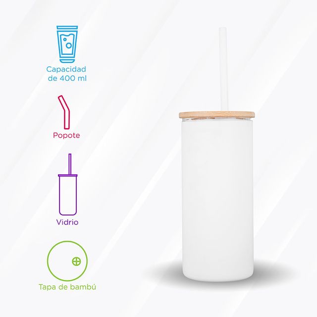 Miniso Vaso Con Tapa Y Popote Vidrio 460 ml