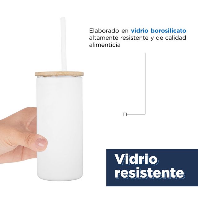 Miniso Vaso Con Tapa Y Popote Vidrio 460 ml