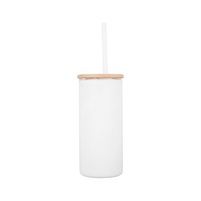 Miniso Vaso Con Tapa Y Popote Vidrio Blanco 400 ml