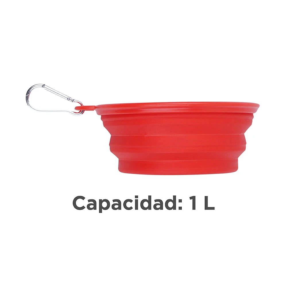 Tazón Portátil Para Mascota Plegable Plástico Rojo 1 L