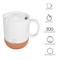 Taza Con Tapa Cerámica Blanca 300 ml