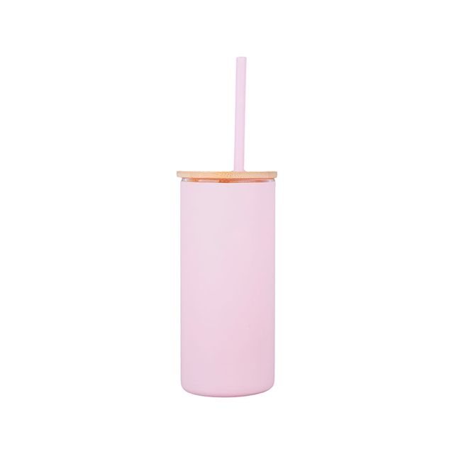 Miniso Vaso Con Tapa Y Popote Doble Capa Plástico Rosa 700 ml