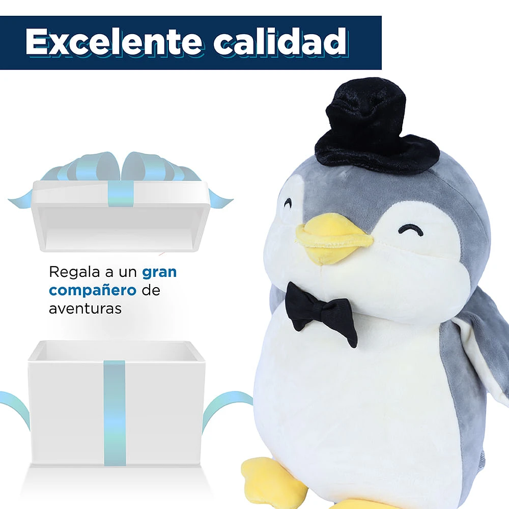 Peluche De Novio Miniso Pingüino Felpa Gris 37 cm