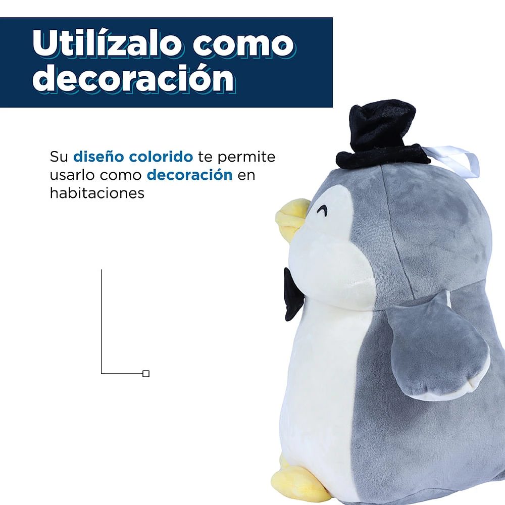 Peluche De Novio Miniso Pingüino Felpa Gris 37 cm