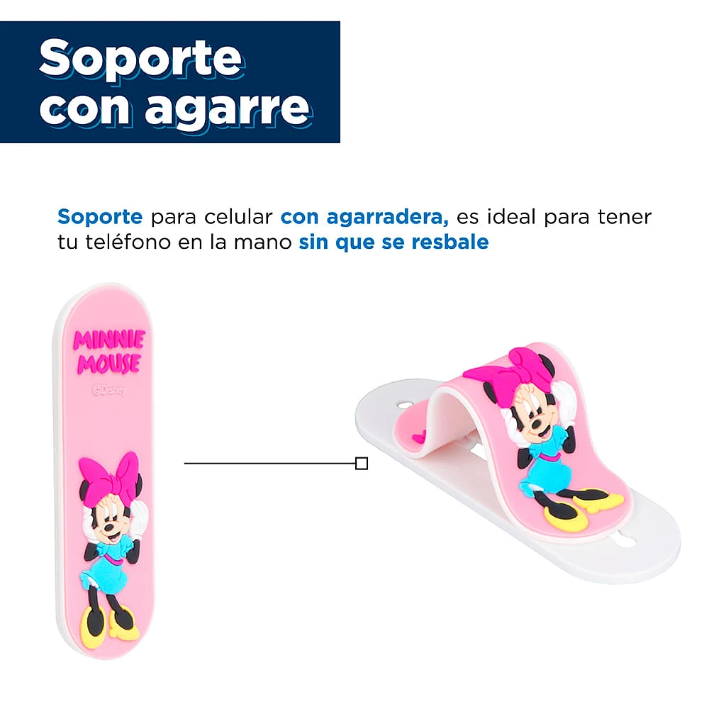 Soporte Para Celular Disney Minnie Mouse Tipo Anillo Silicona Rosa 8x2.5x3.5 cm