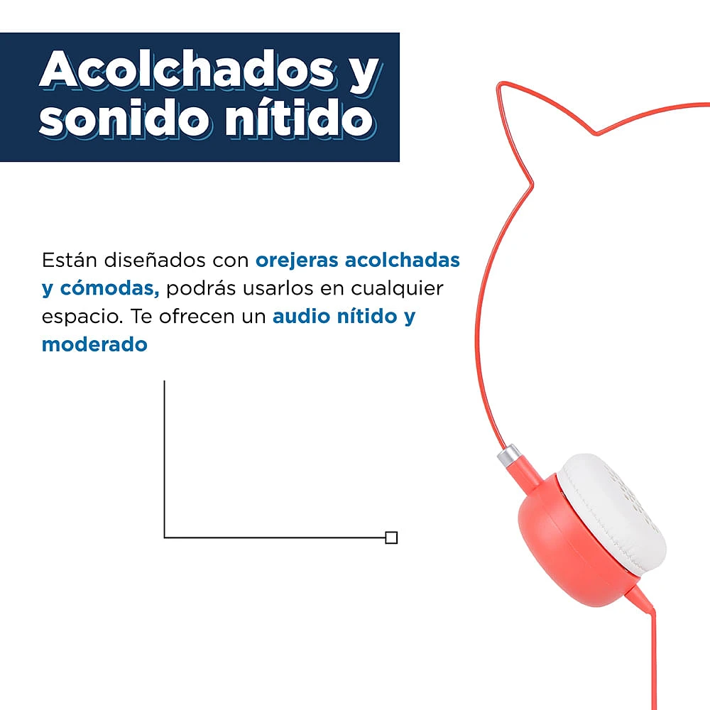 Audífonos De Diadema Con Cable Diseño Con Orejas De Gato Coral