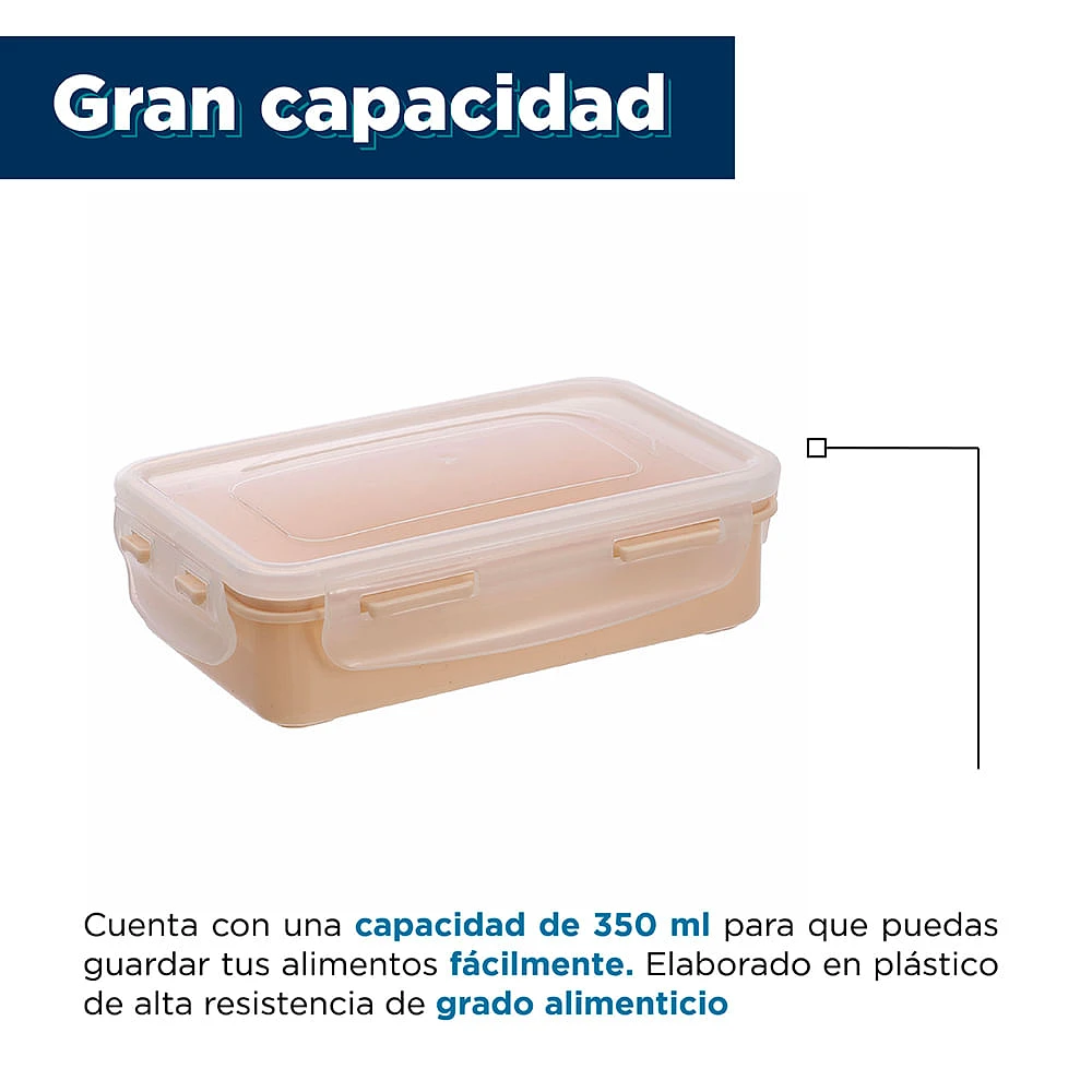 Contenedor Para Alimentos Rectangular Plástico Blanco 350 ml