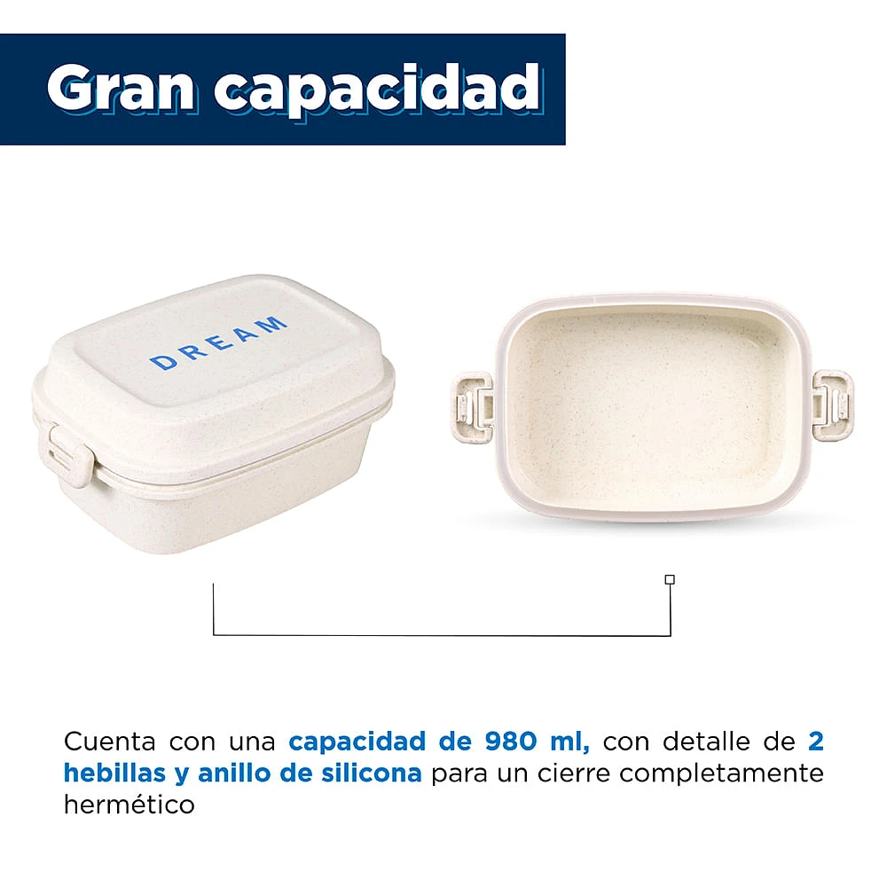 Set De Contenedor Con Cubiertos Con Tapa Y Separador Plástico Beige 19.3X12.8X8.5cm 980 ml 4 Piezas