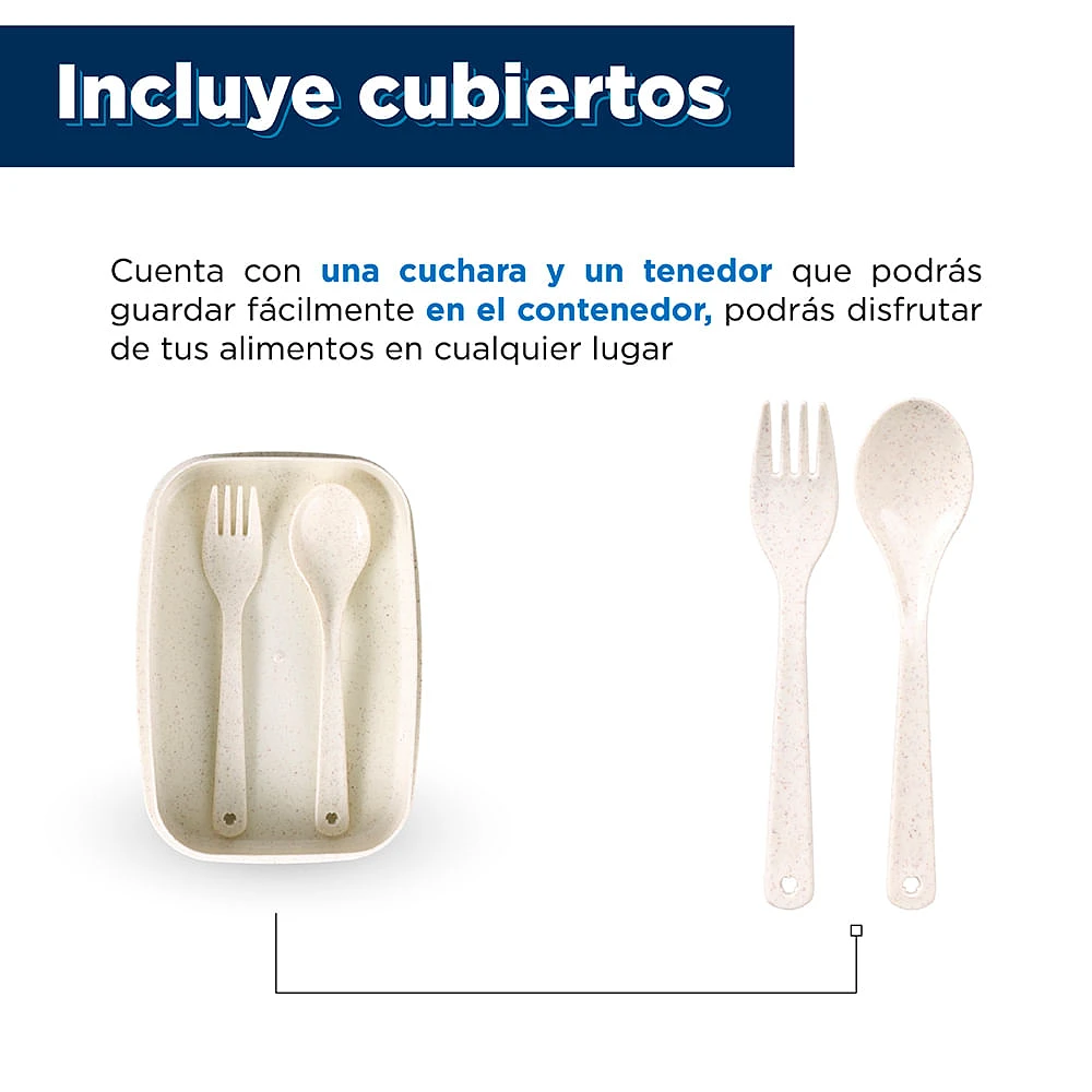 Set De Contenedor Con Cubiertos Con Tapa Y Separador Plástico Beige 19.3X12.8X8.5cm 980 ml 4 Piezas