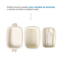 Set De Contenedor Con Cubiertos Con Tapa Y Separador Plástico Beige 19.3X12.8X8.5cm 980 ml 4 Piezas